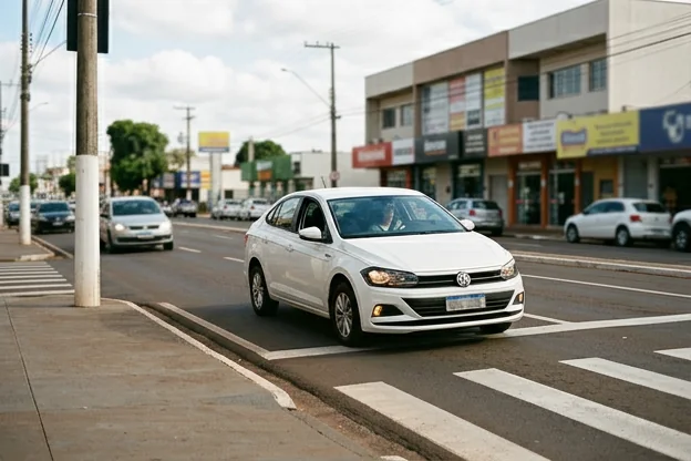 Carro em Umuarama respeitando sinalização de trânsito.